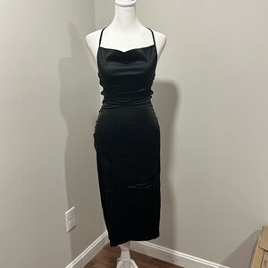 SHEIN Sexy strappy midi slip dress—black